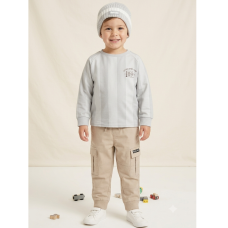 J15606: Boys Bench Stripe Sports Jersey, Knitted Beanie Hat & Cargo Pant Outfit (2-6 Years)